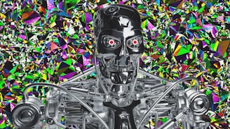 A digital image of a man with a robot face