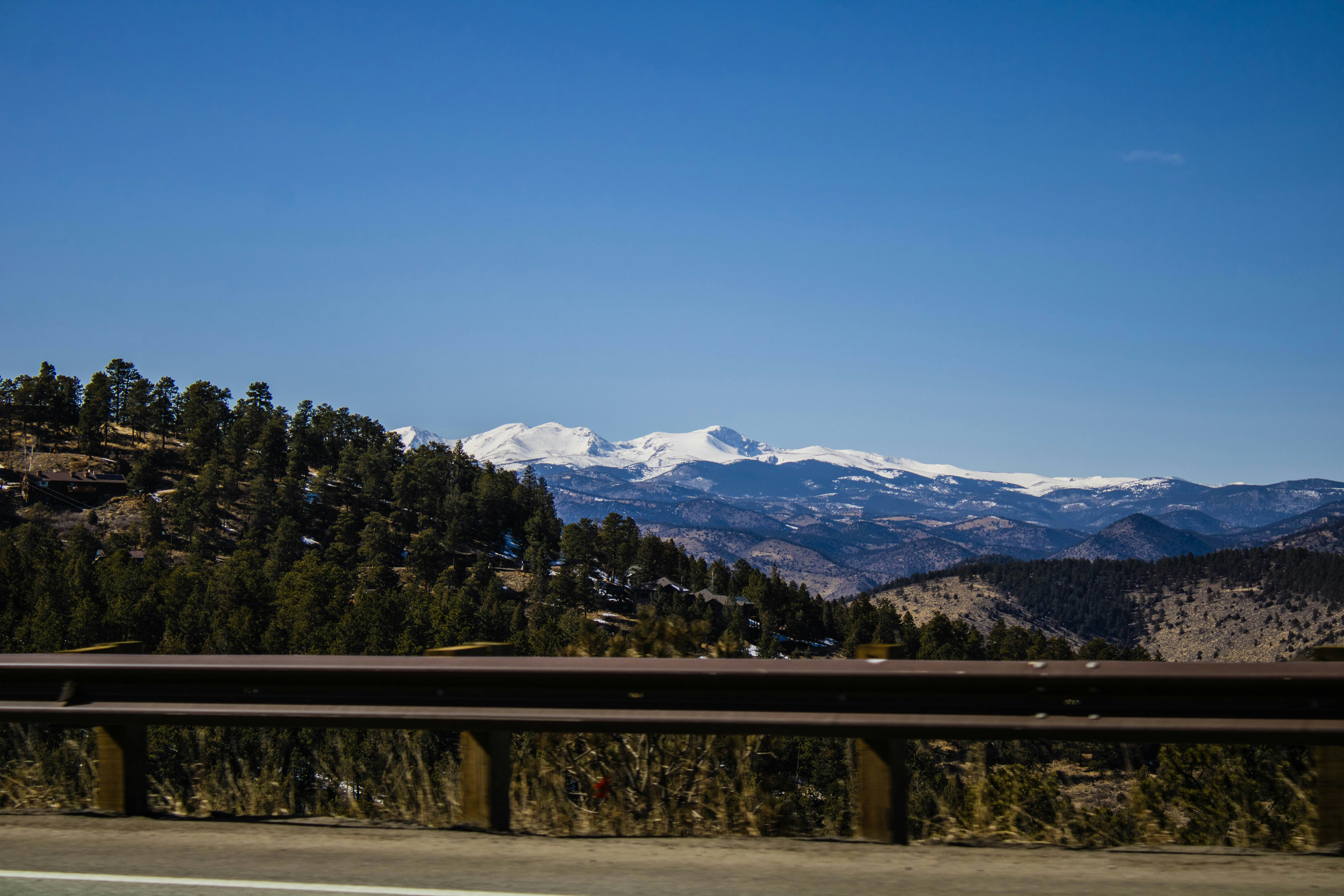 A view of a mountain range from a highway