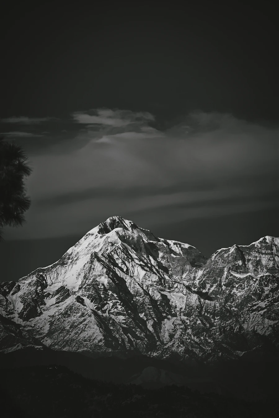 Black-and-white photograph of the Almora mountain range