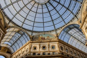 A domed glass ceiling in a building