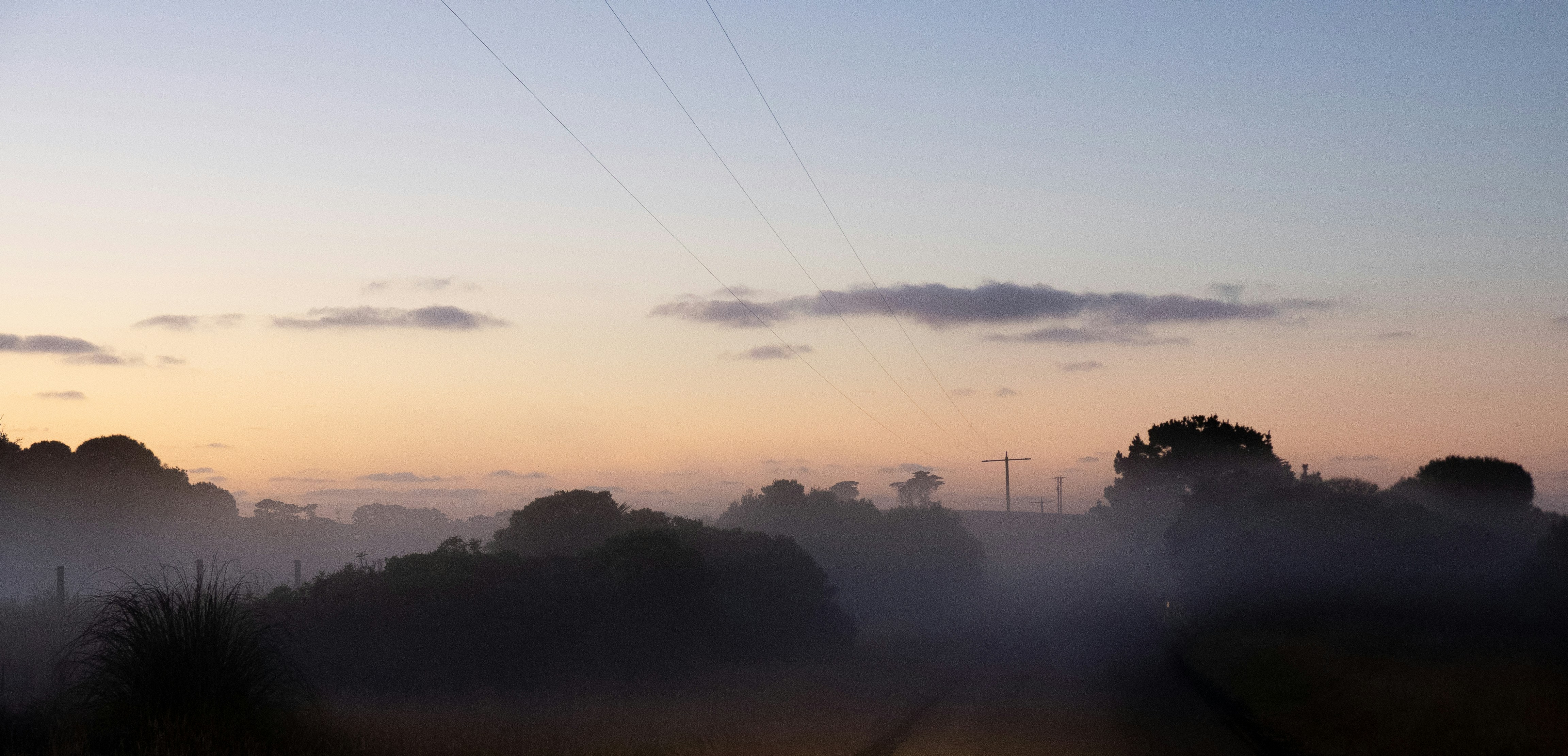 A view of a train track in the fog