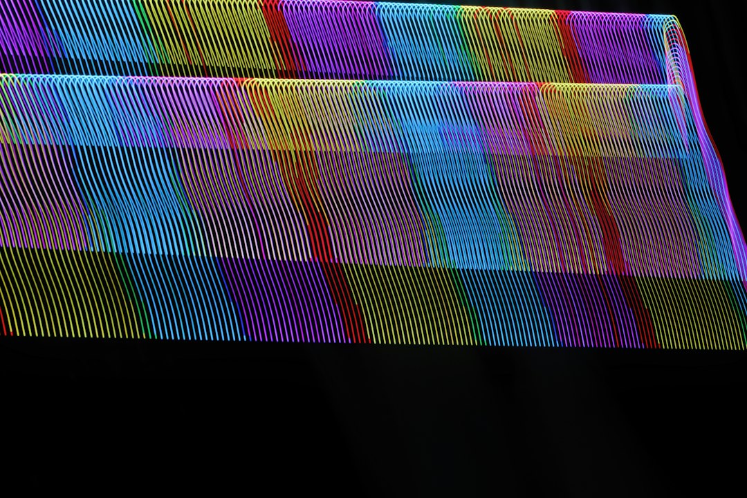 Fine multicolored strands representing filament stringing