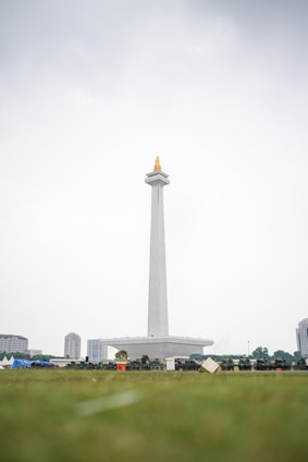 A view of a monument in the middle of a field