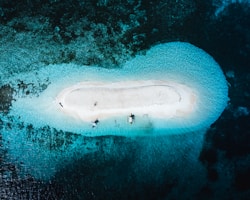 An aerial view of an island in the ocean