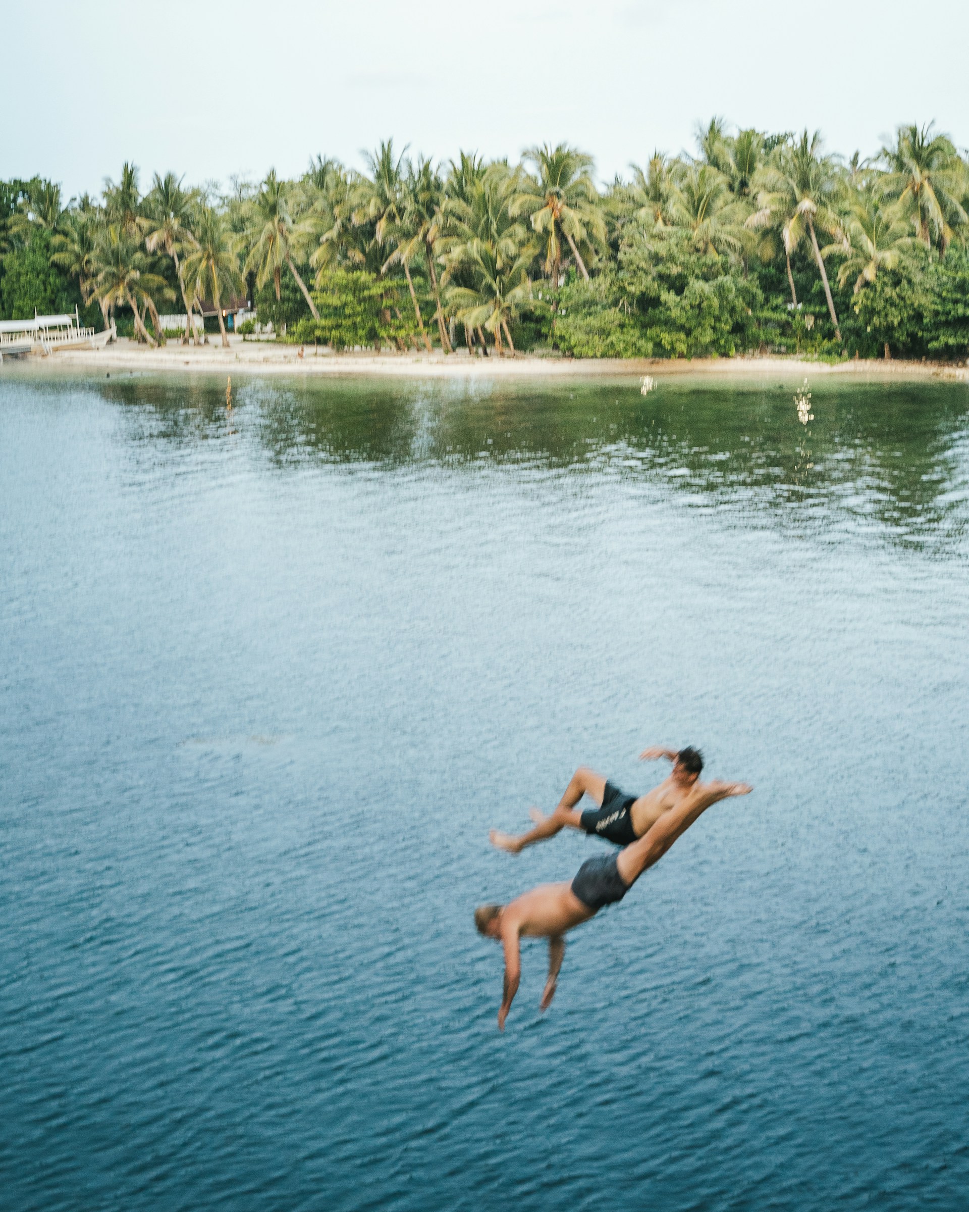 A person jumping into the water from a boat