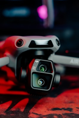 A close up of a camera on a table