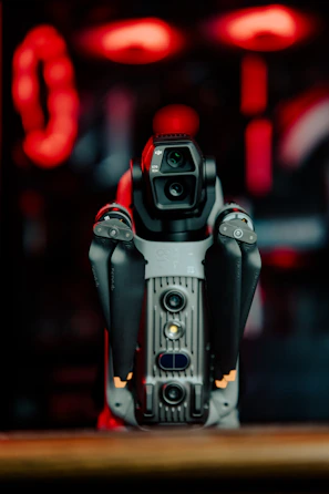 A close up of a camera on a table