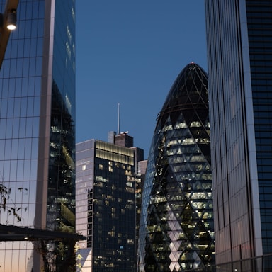 A group of tall buildings sitting next to each other