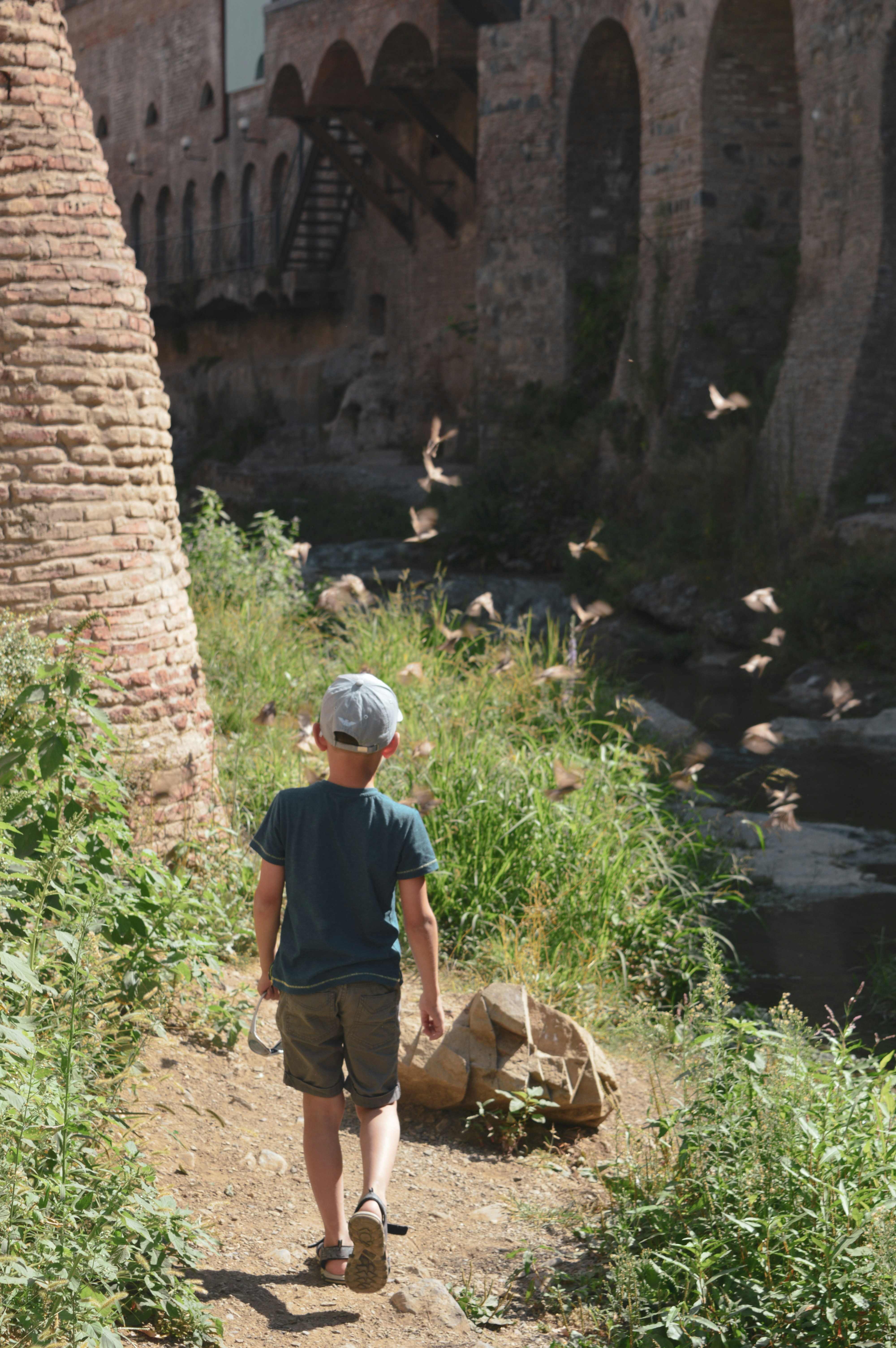 Un ragazzino che sta camminando lungo un sentiero