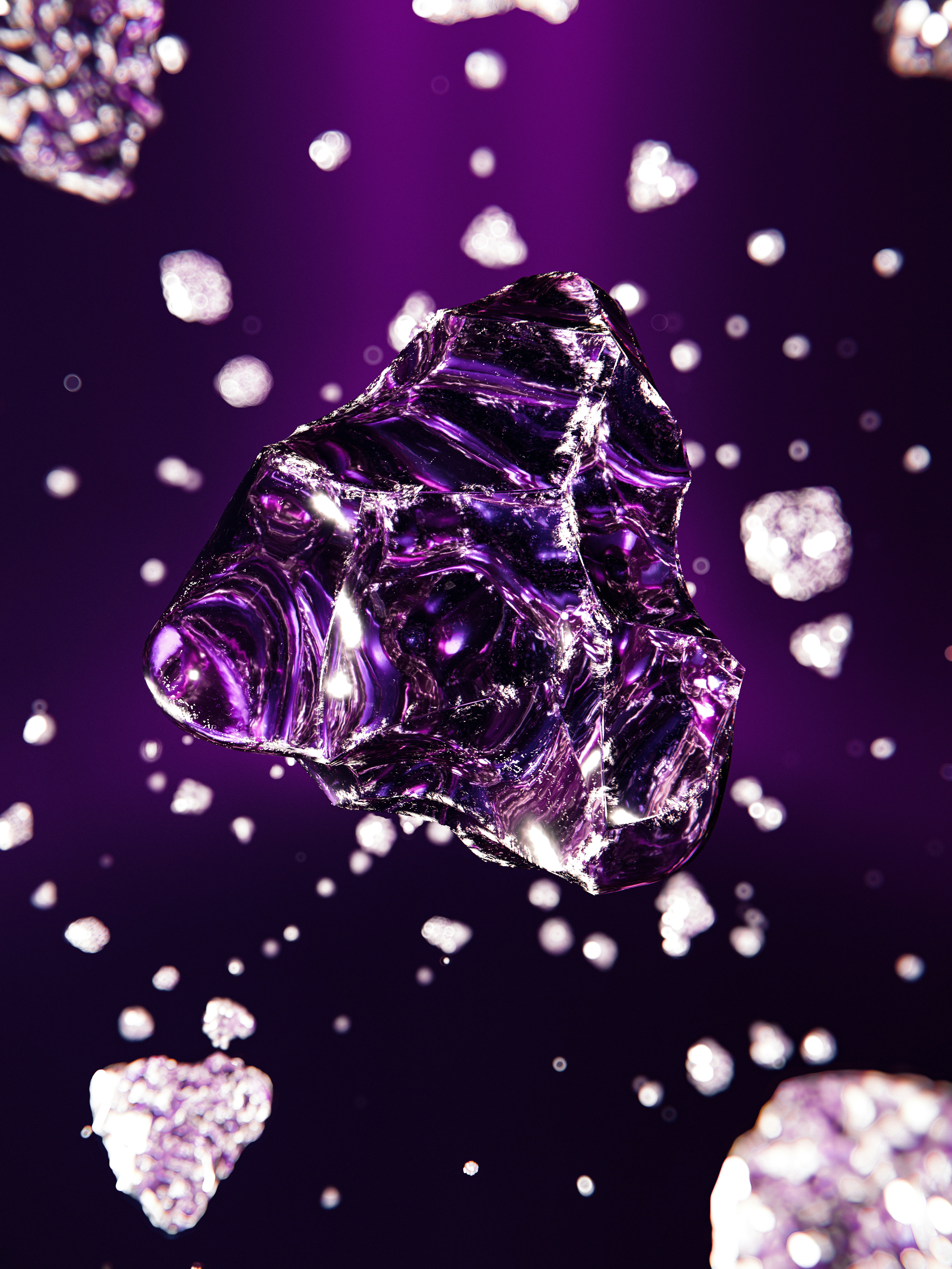 Un mucchio di cubetti di ghiaccio che fluttuano nell'aria