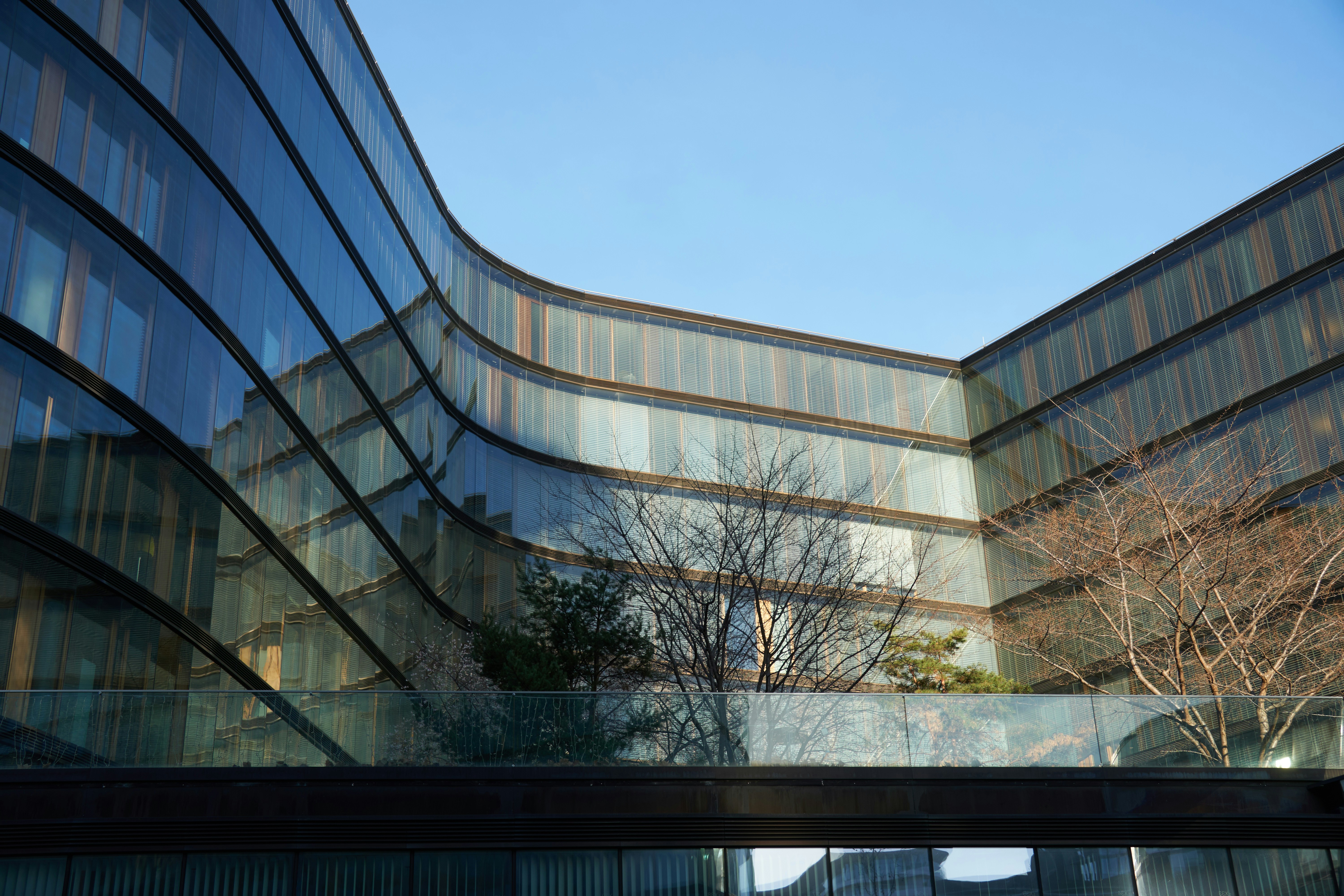 Curved glass facade building