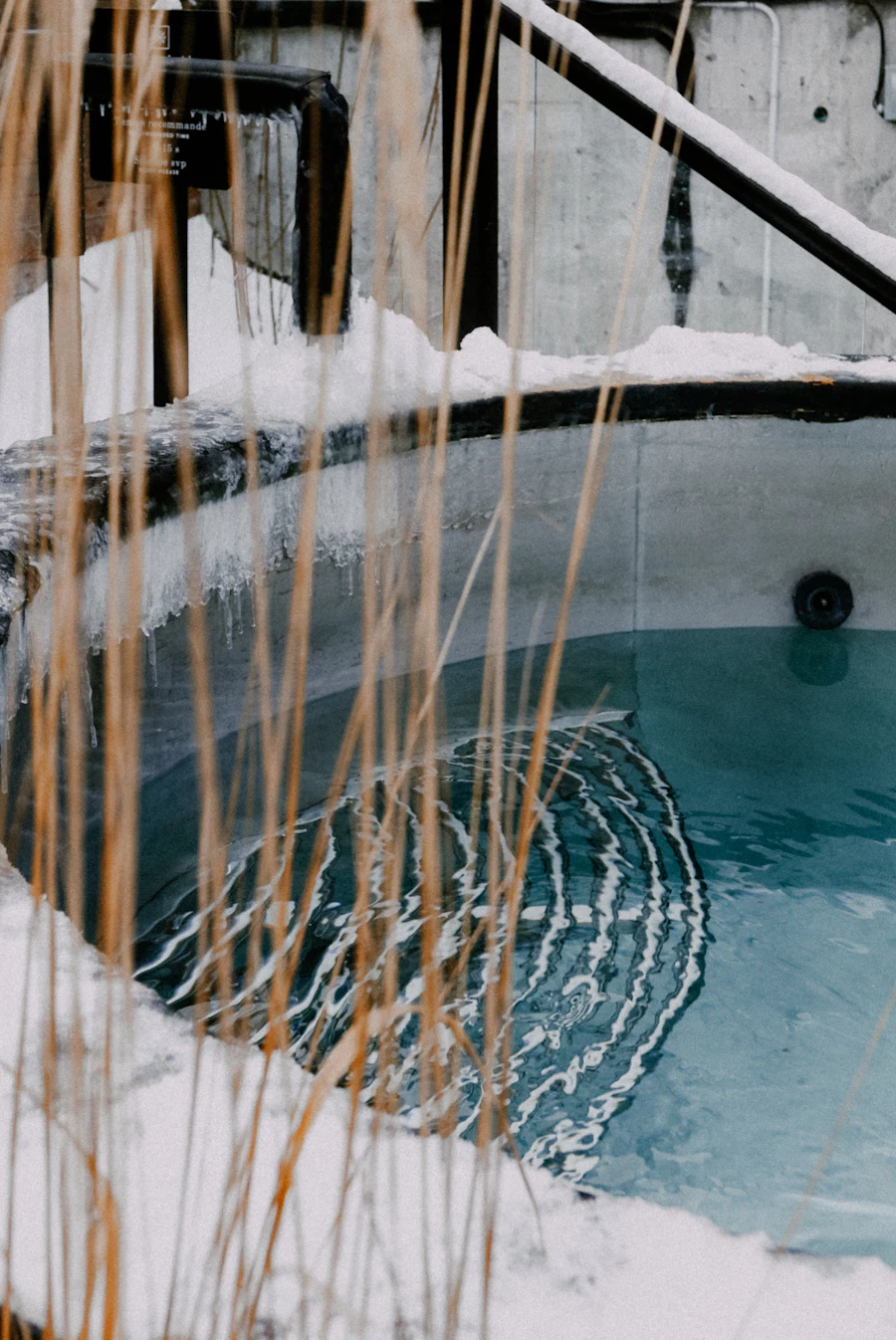 Bain nordique fumant dans la neige