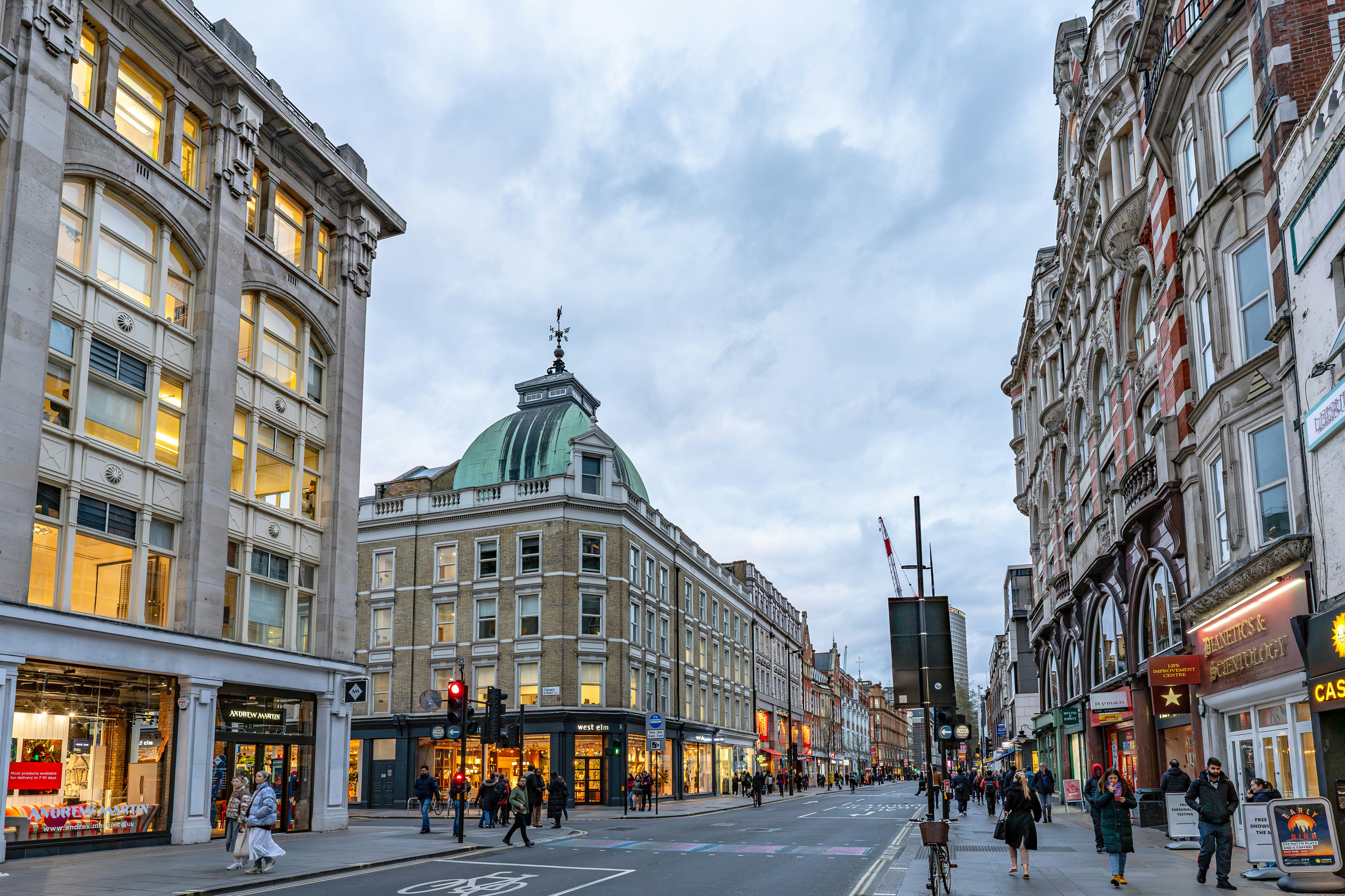 Tottenham court road near goodge street underground station in London, UK.