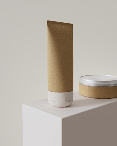 A white container sitting on top of a white box