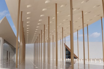 A building that has a bunch of poles in front of it