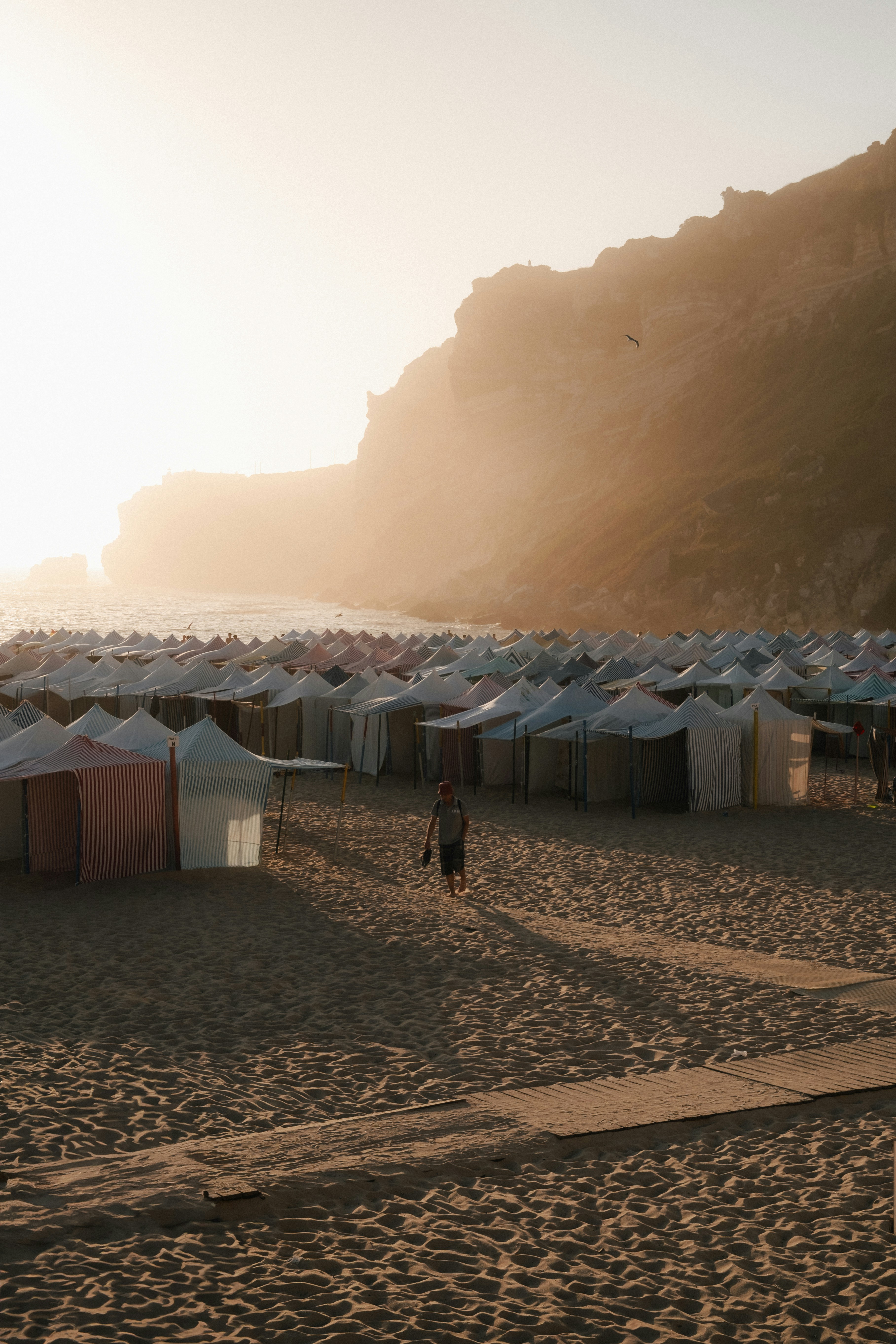 A group of tents sitting on top of a sandy beach