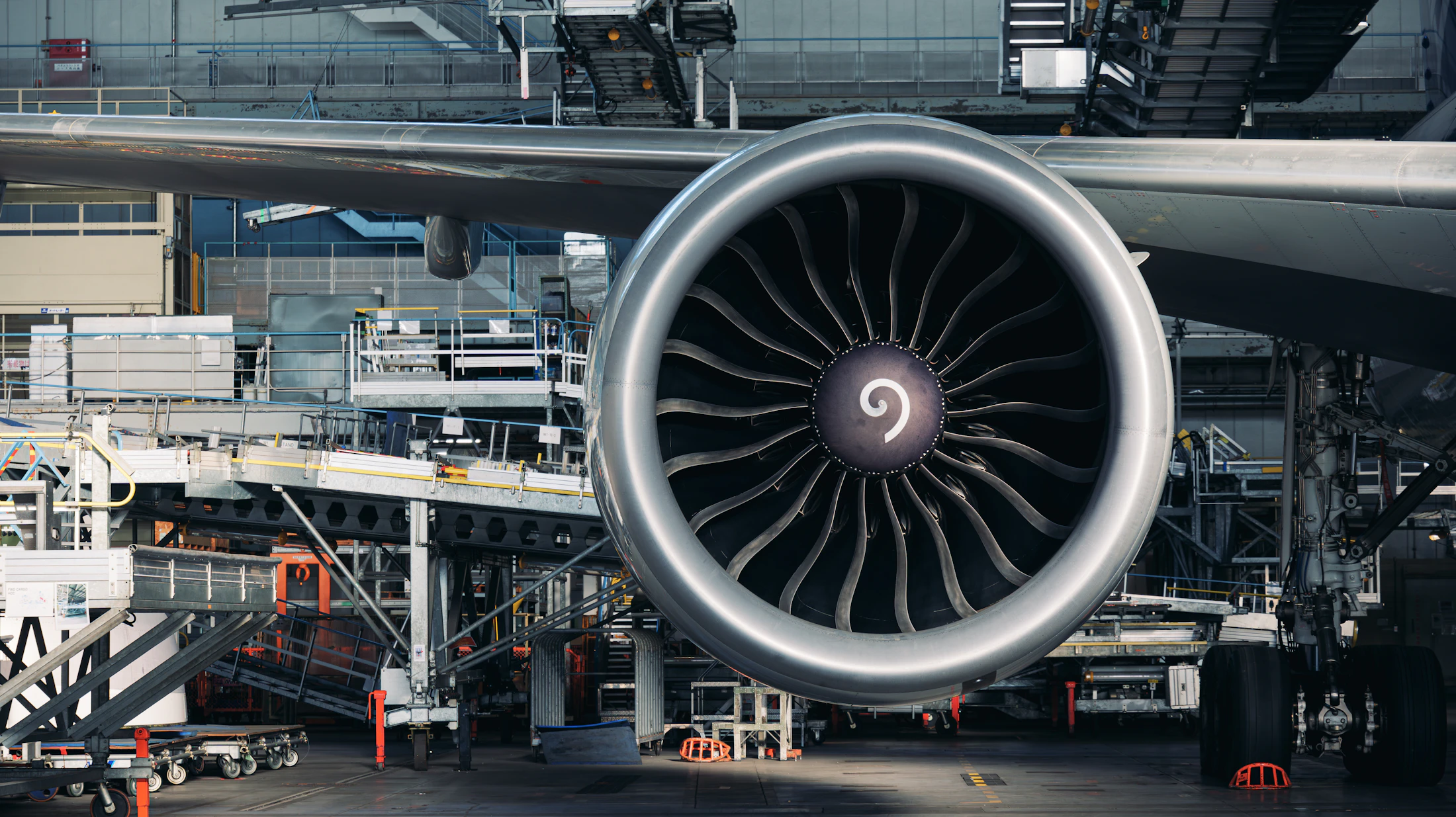Modern jet engine on an airport apron