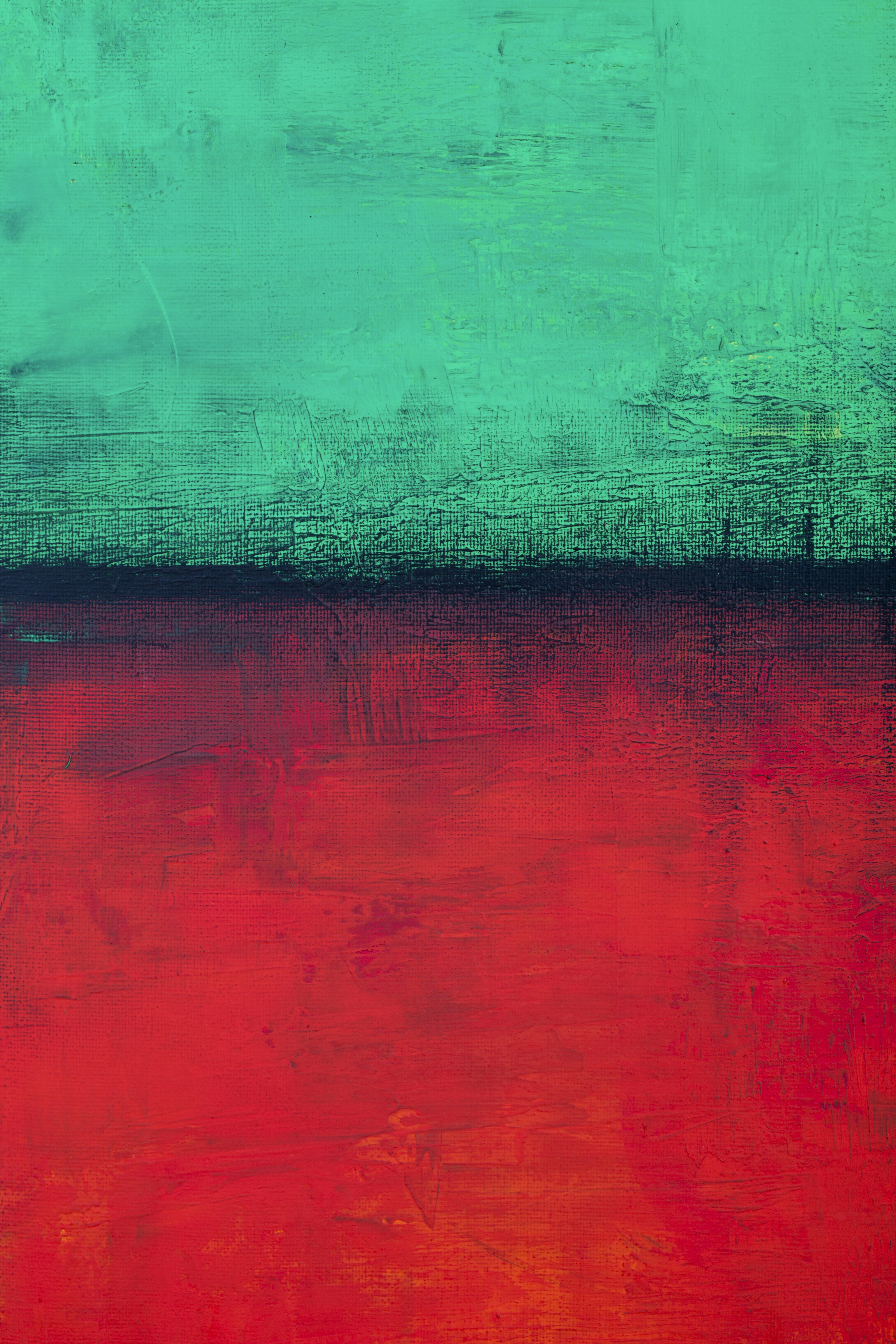 An abstract painting with red and green colors