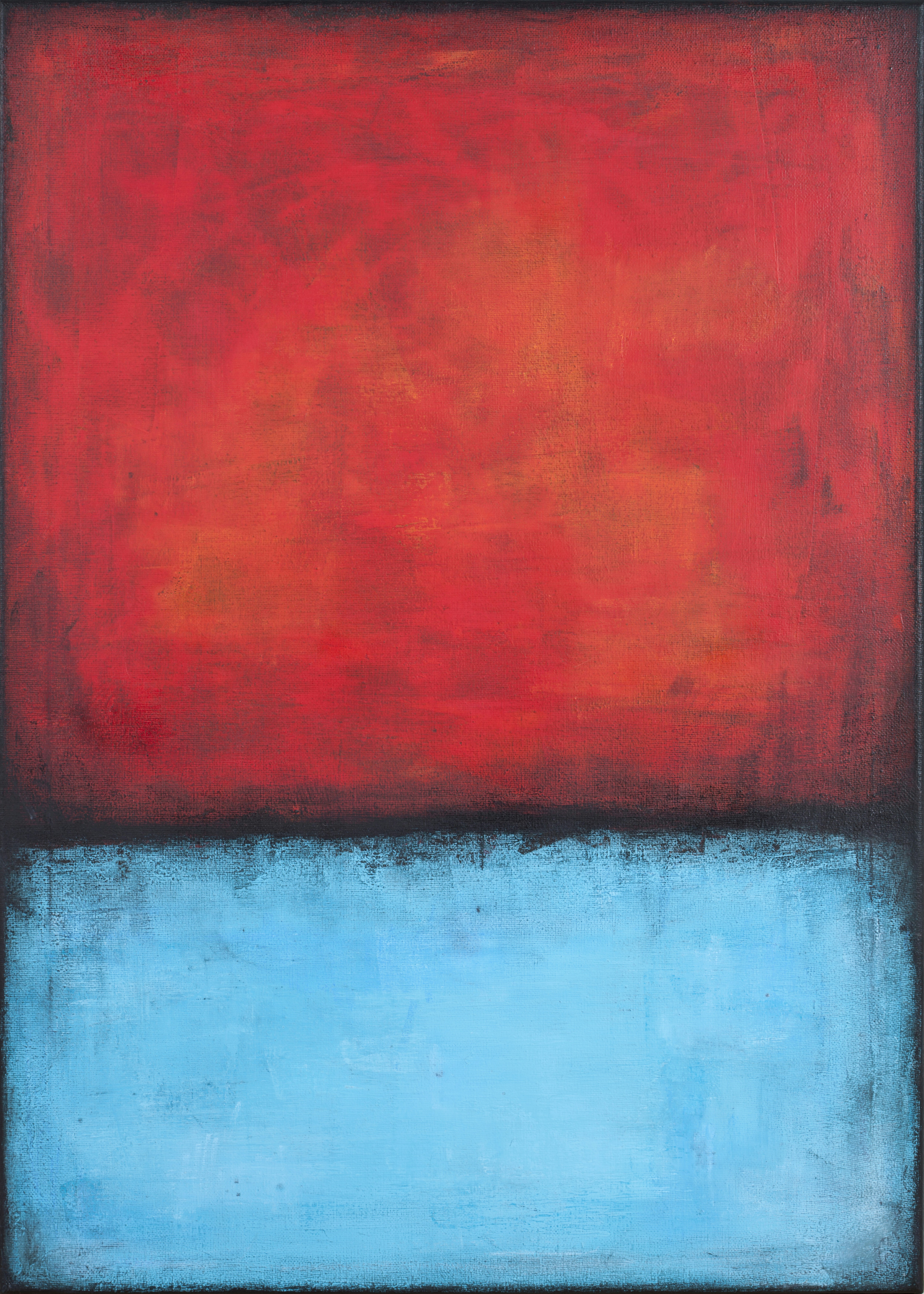 A painting of a red and blue rectangle