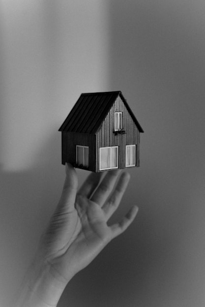 A person holding a small house in their hand