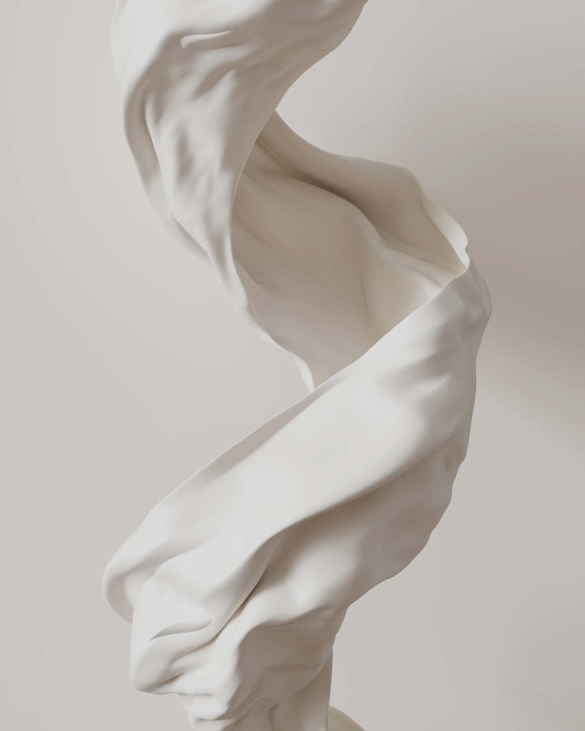 A sculpture of a woman with flowing white fabric