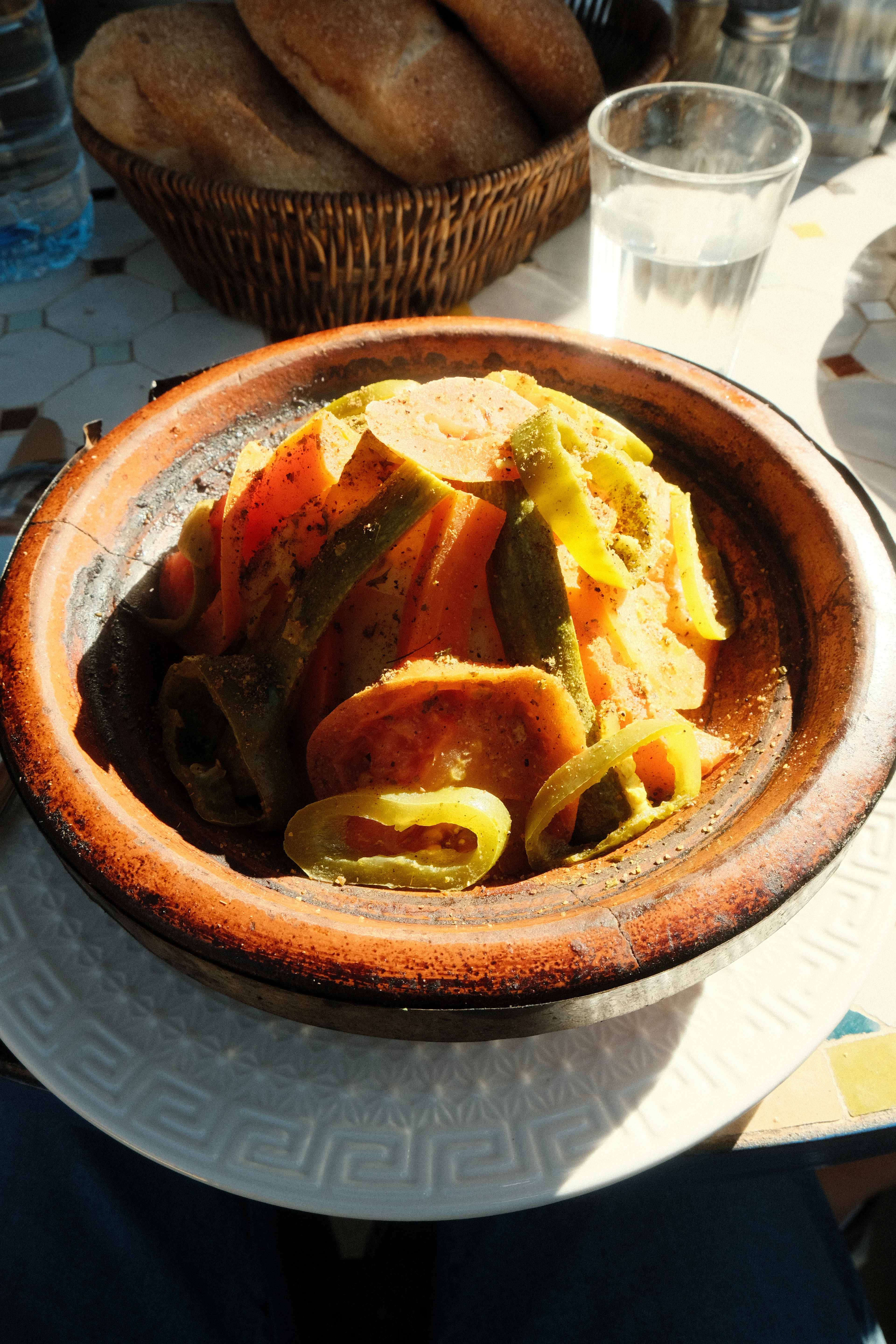 A clay pot of stewed vegetables and peppers, Cappadocia