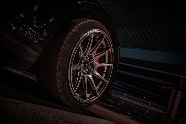 A close up of a tire on a car