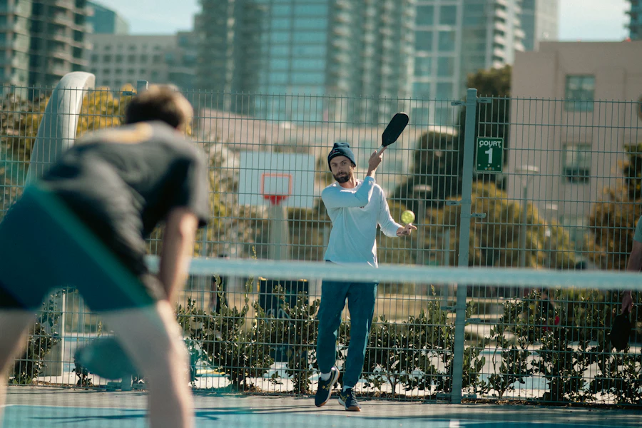 Stock photo: players in a rally at the net