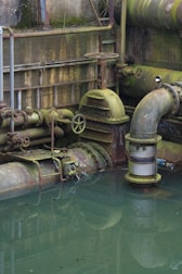 A group of pipes that are in the water