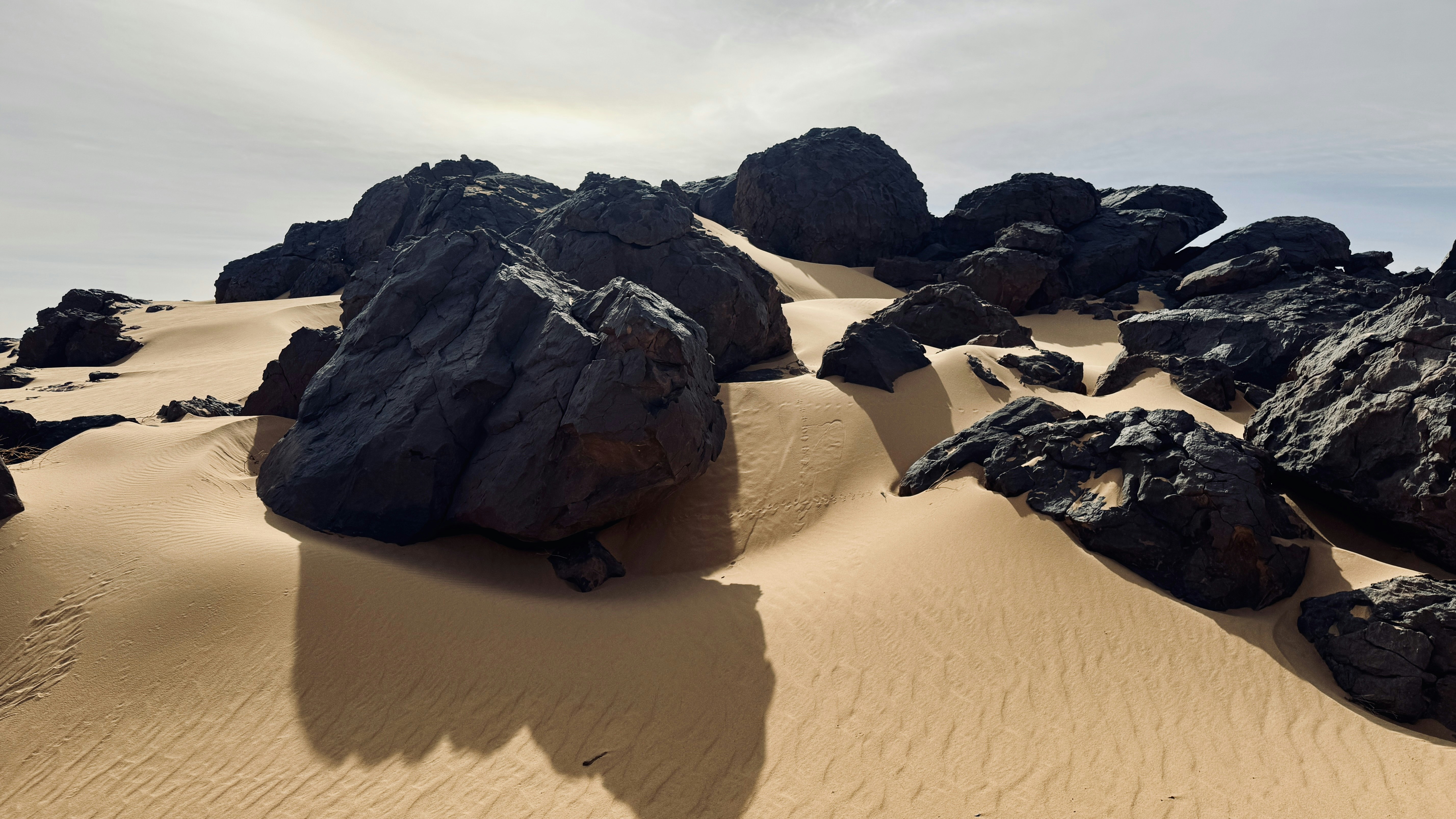 A desert landscape with rocks and sand