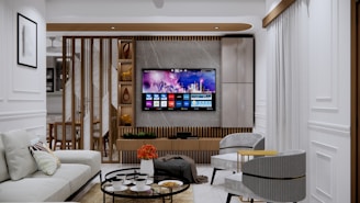 A living room filled with furniture and a flat screen TV