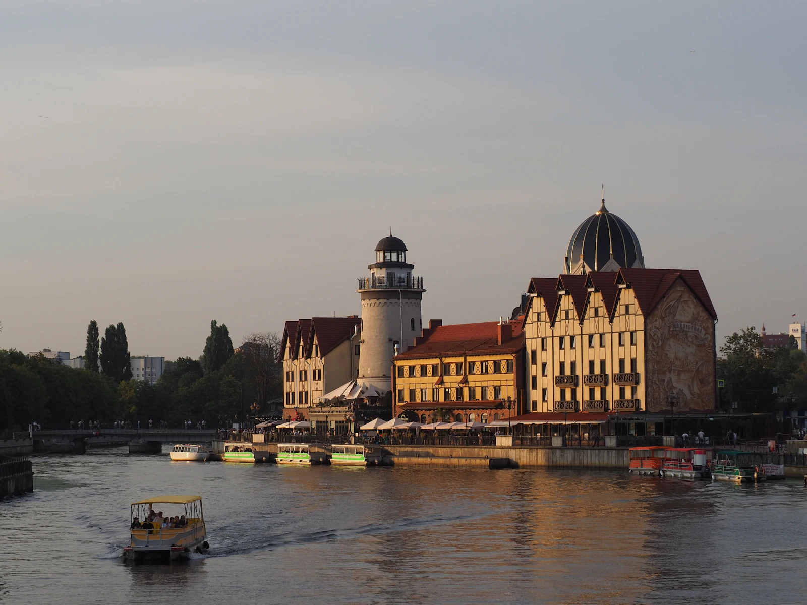 The Fishing Village quarter and its lighthouse on the Pregolya — Kaliningrad, Russia