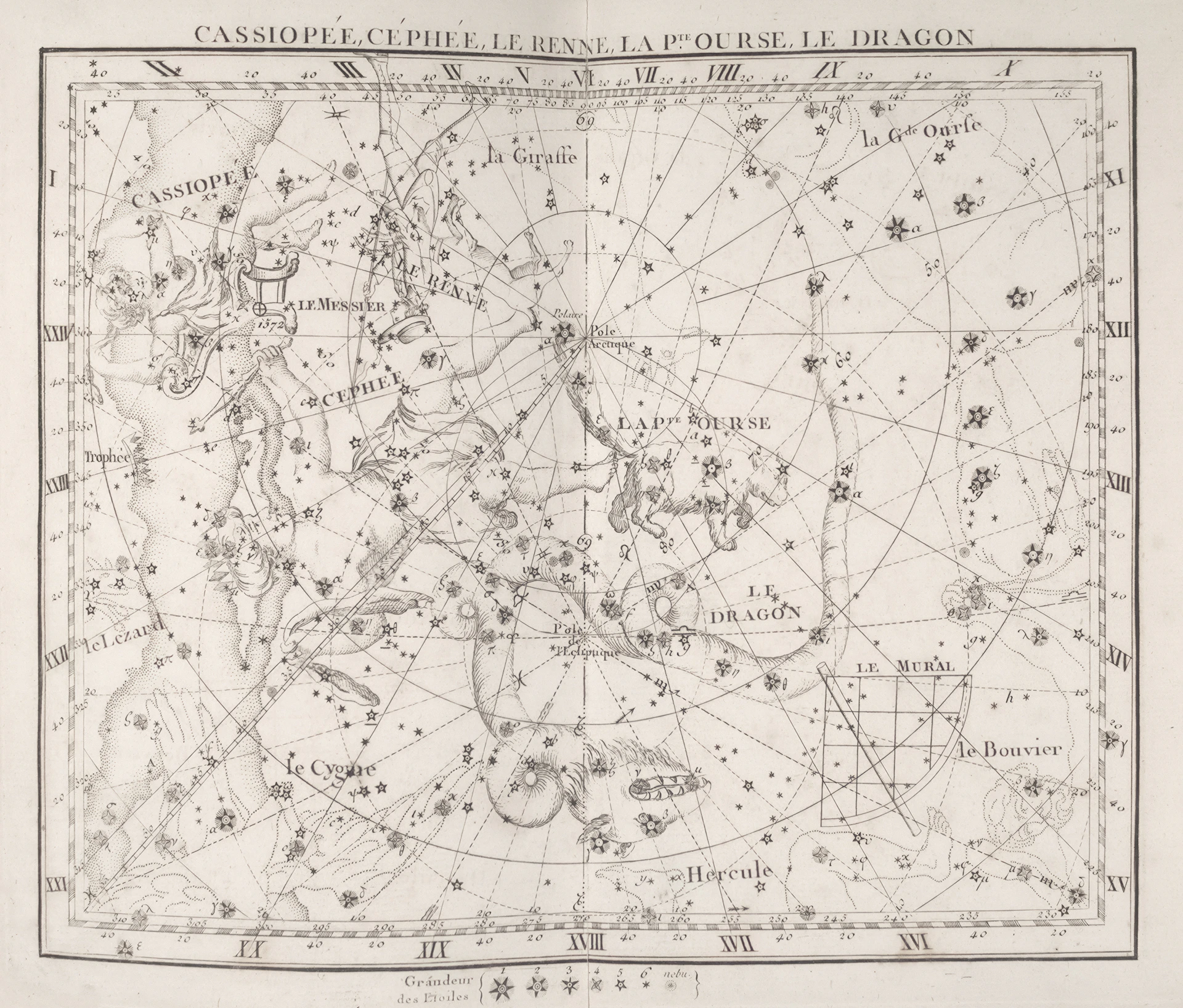 Antique celestial map of constellations cassiopeia and cepheus.