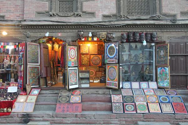 Kathmandu storefront craft items on display Basantapur