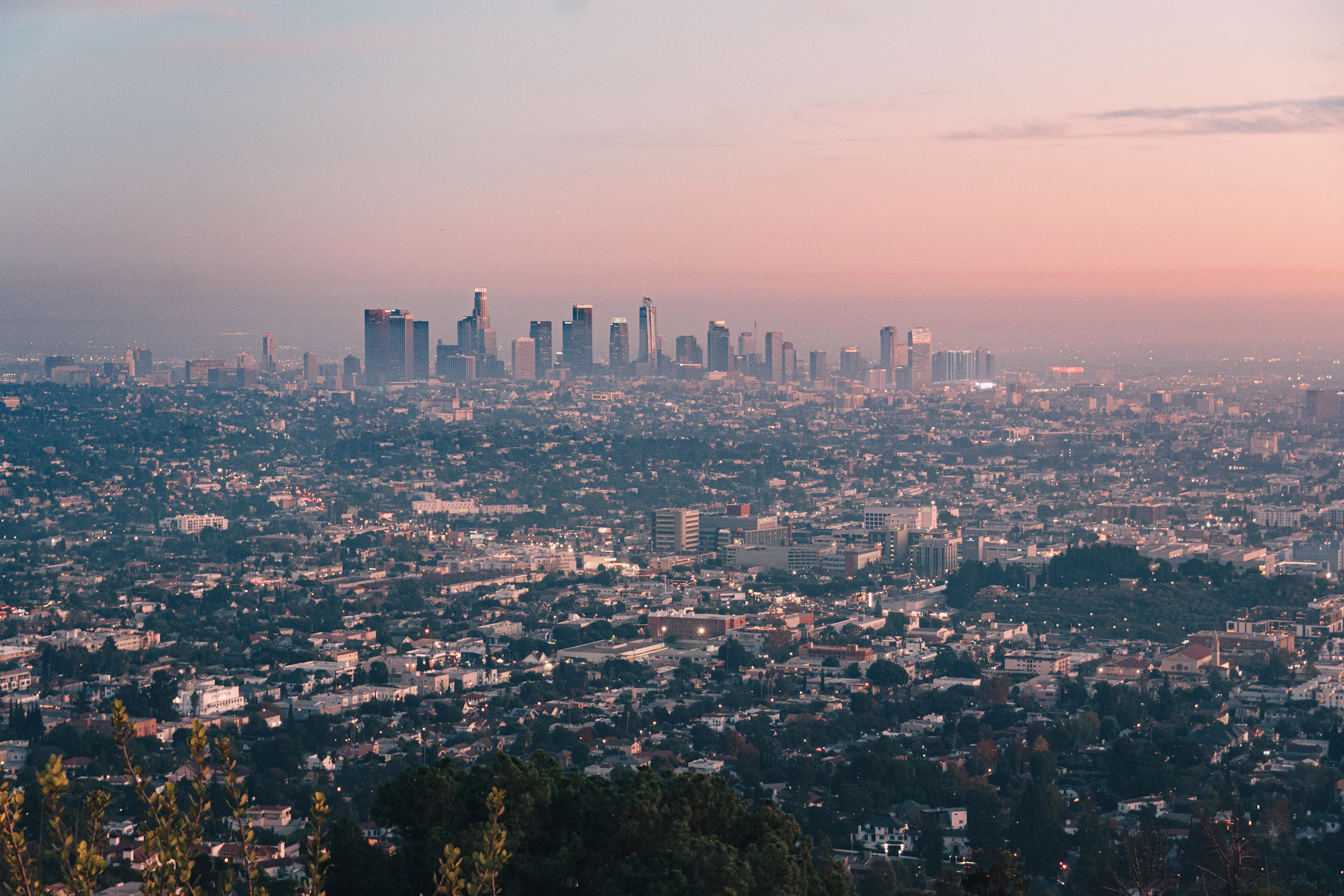 View of the city of Los Angeles from a hilltop overlook