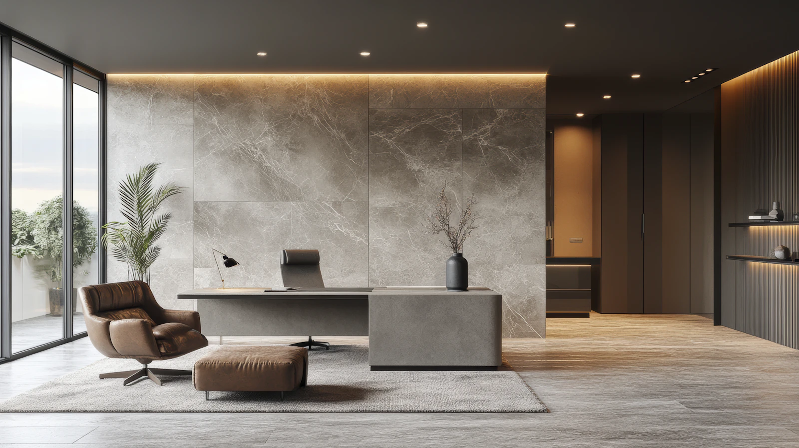 Lush plants in a sunlit modern office