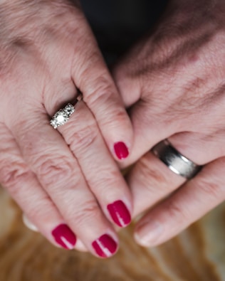 A close up of two people holding hands