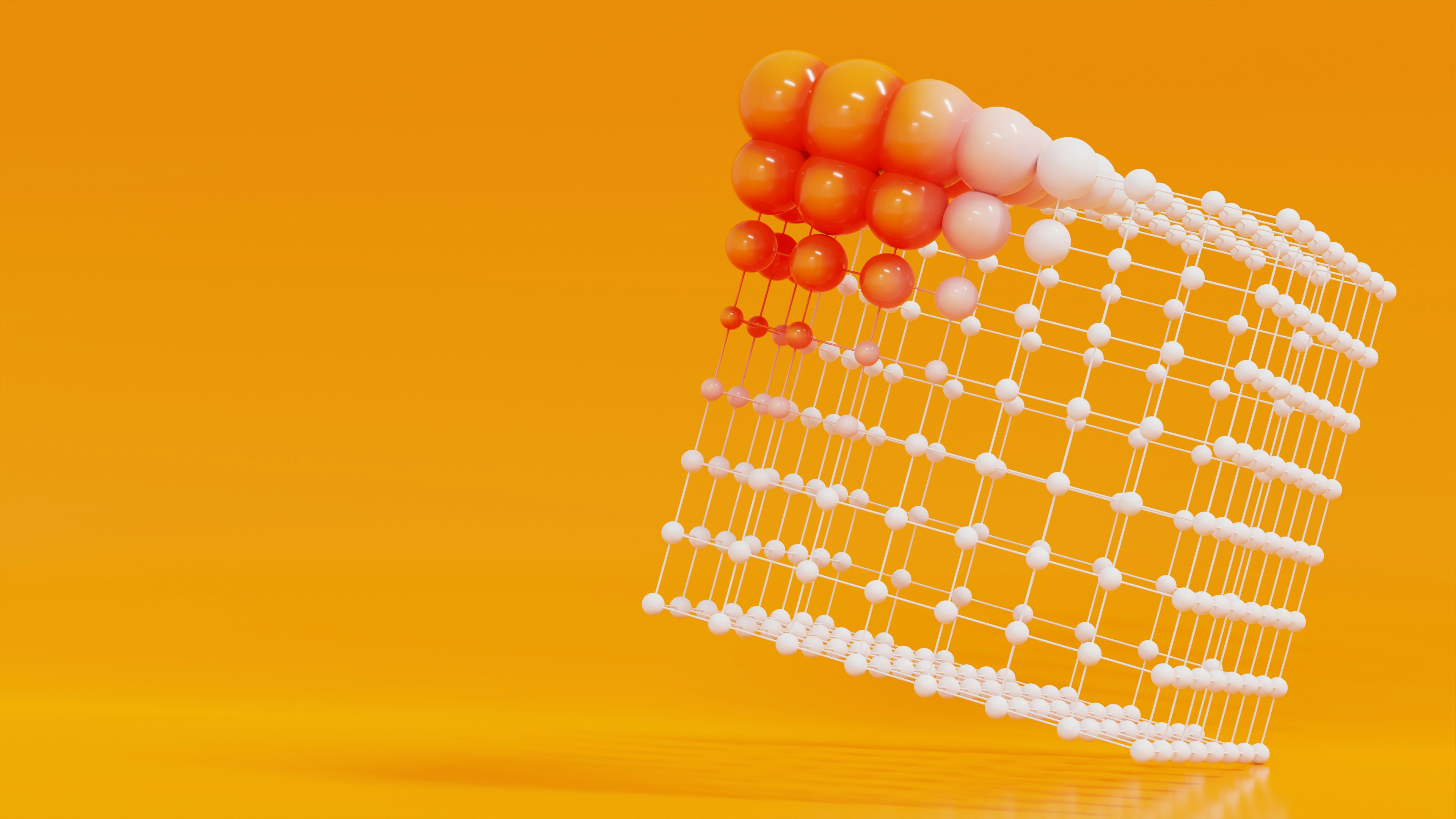 A 3D image of a bunch of balls in a basket