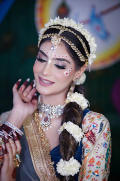 A woman wearing a head piece and jewelry