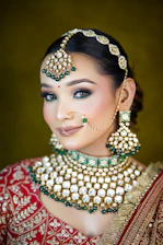A woman in a red and gold outfit