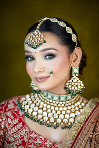 A woman in a red and gold outfit