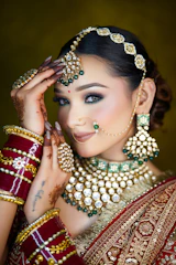 A woman in a red and gold outfit