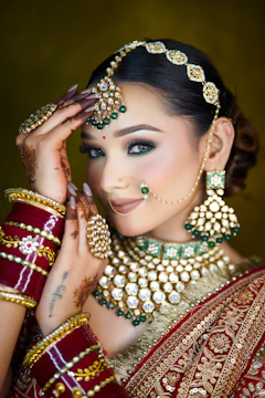 A woman in a red and gold outfit