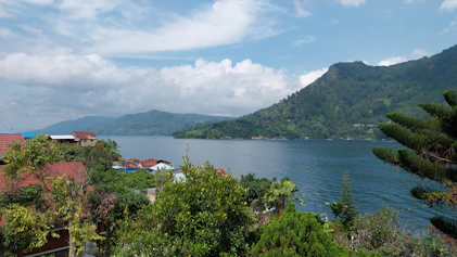 A view of a body of water from a hill