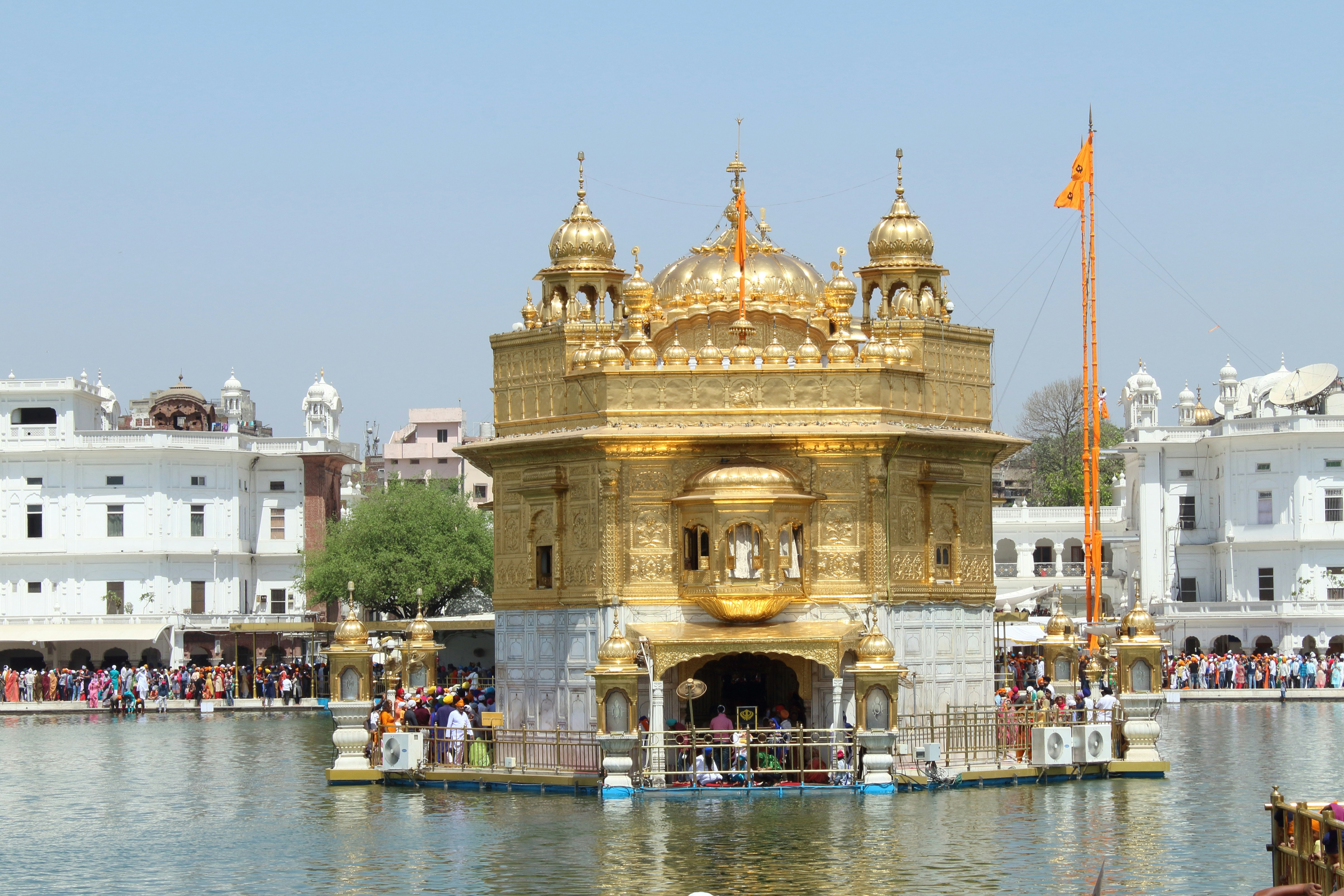 A large body of water surrounded by buildings