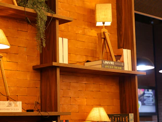 A couple of shelves that have some books on them