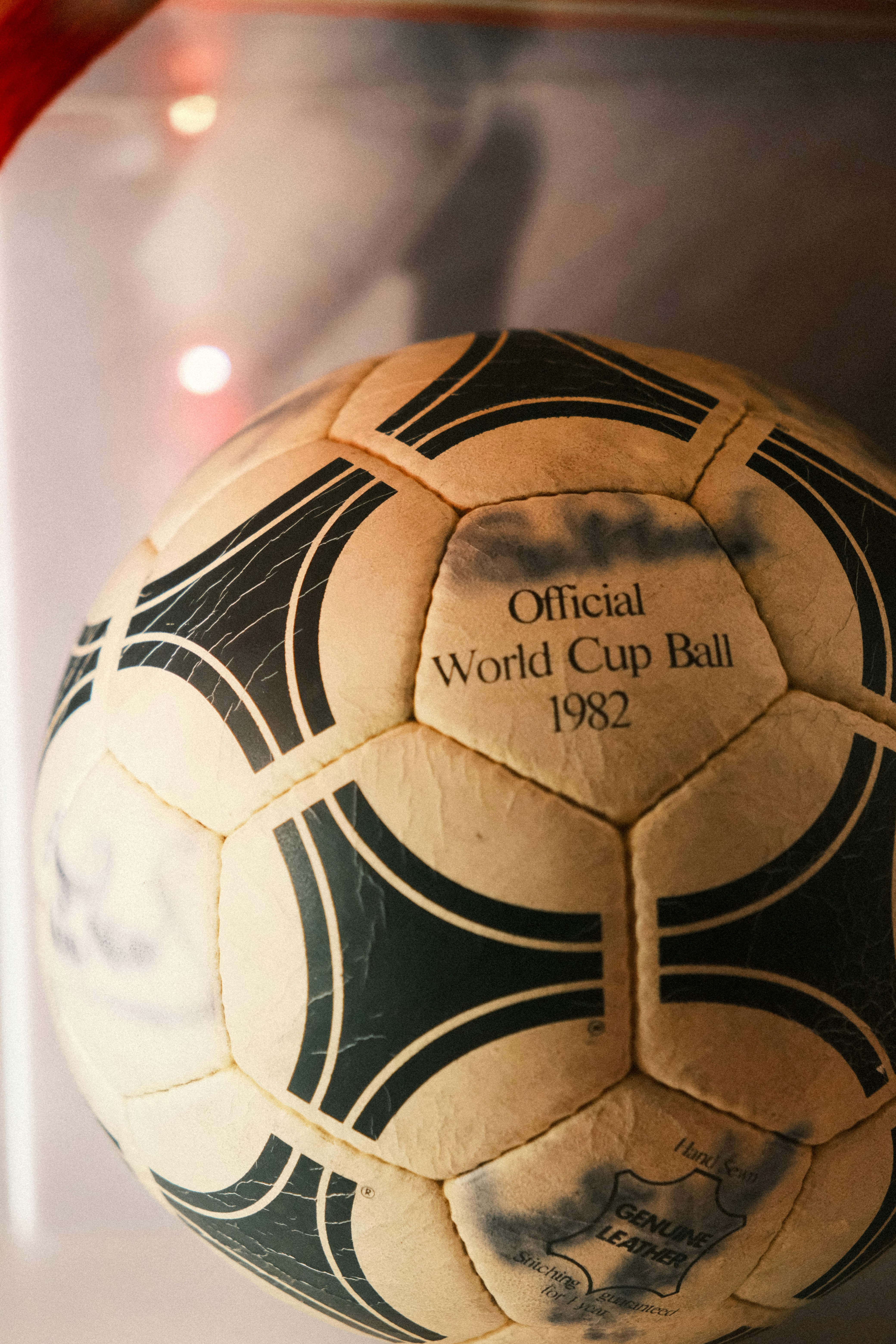 A close up of a soccer ball in a case