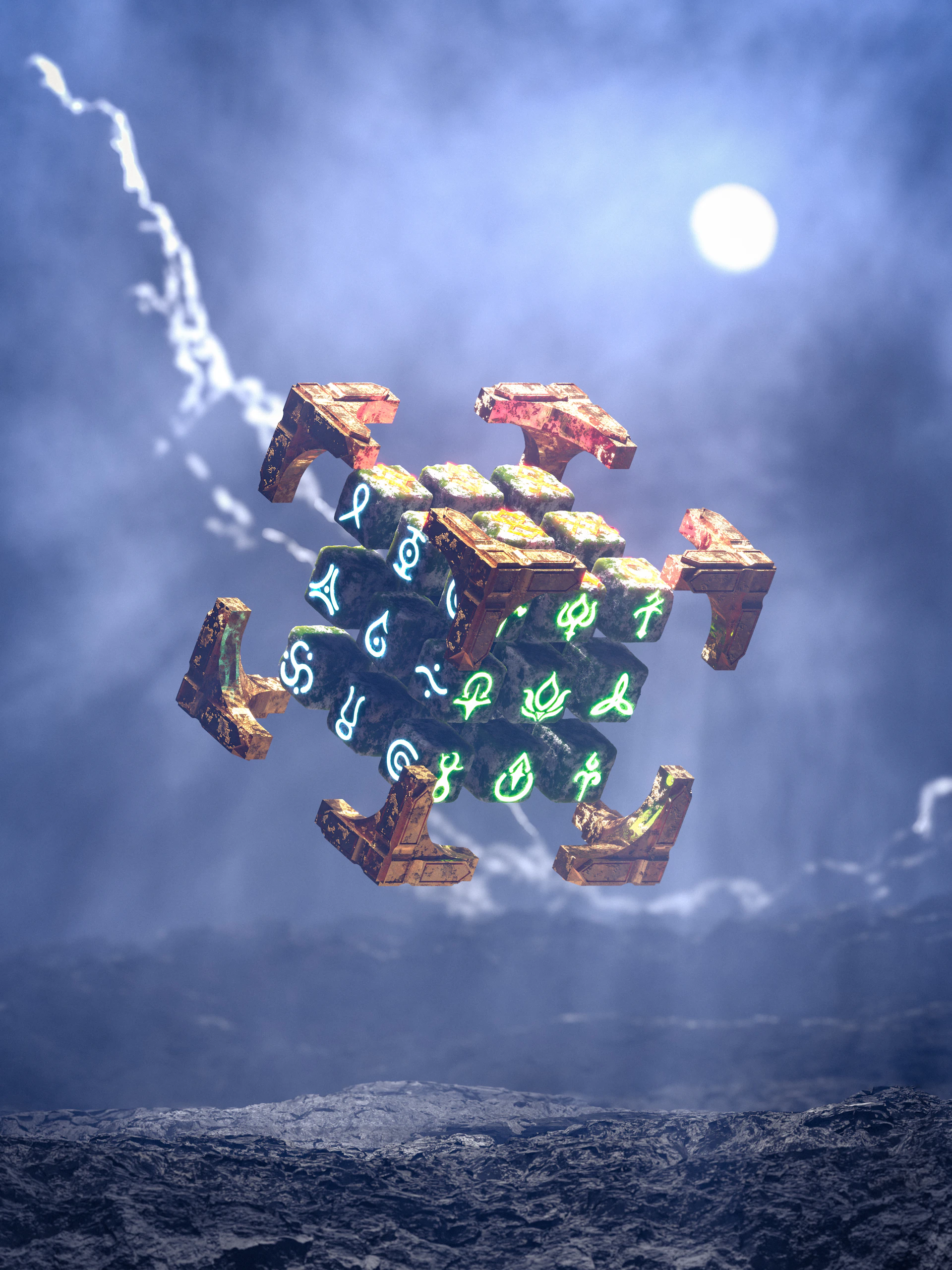 A group of cubes floating in the air