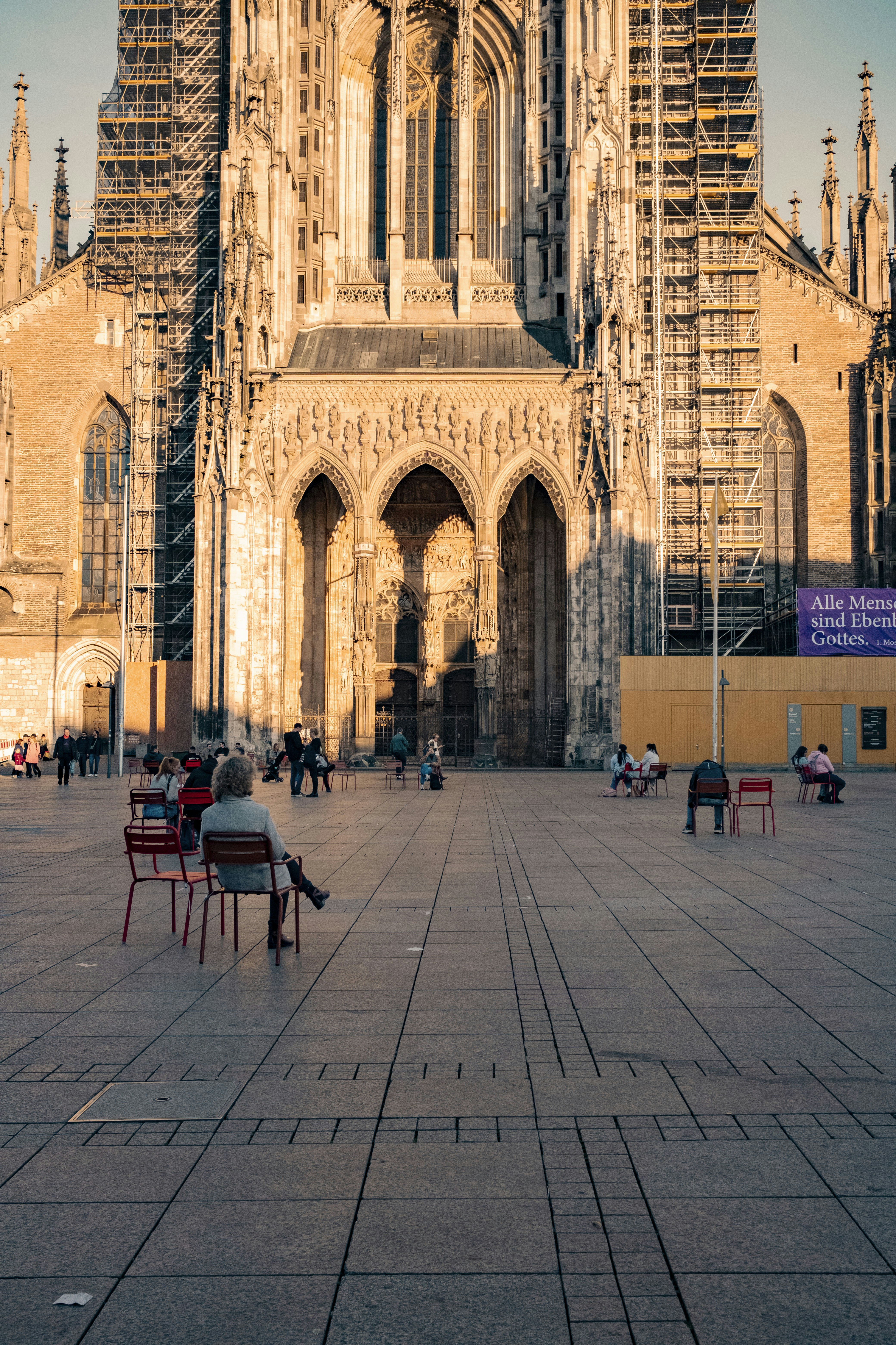 A large cathedral with scaffolding on it's sides