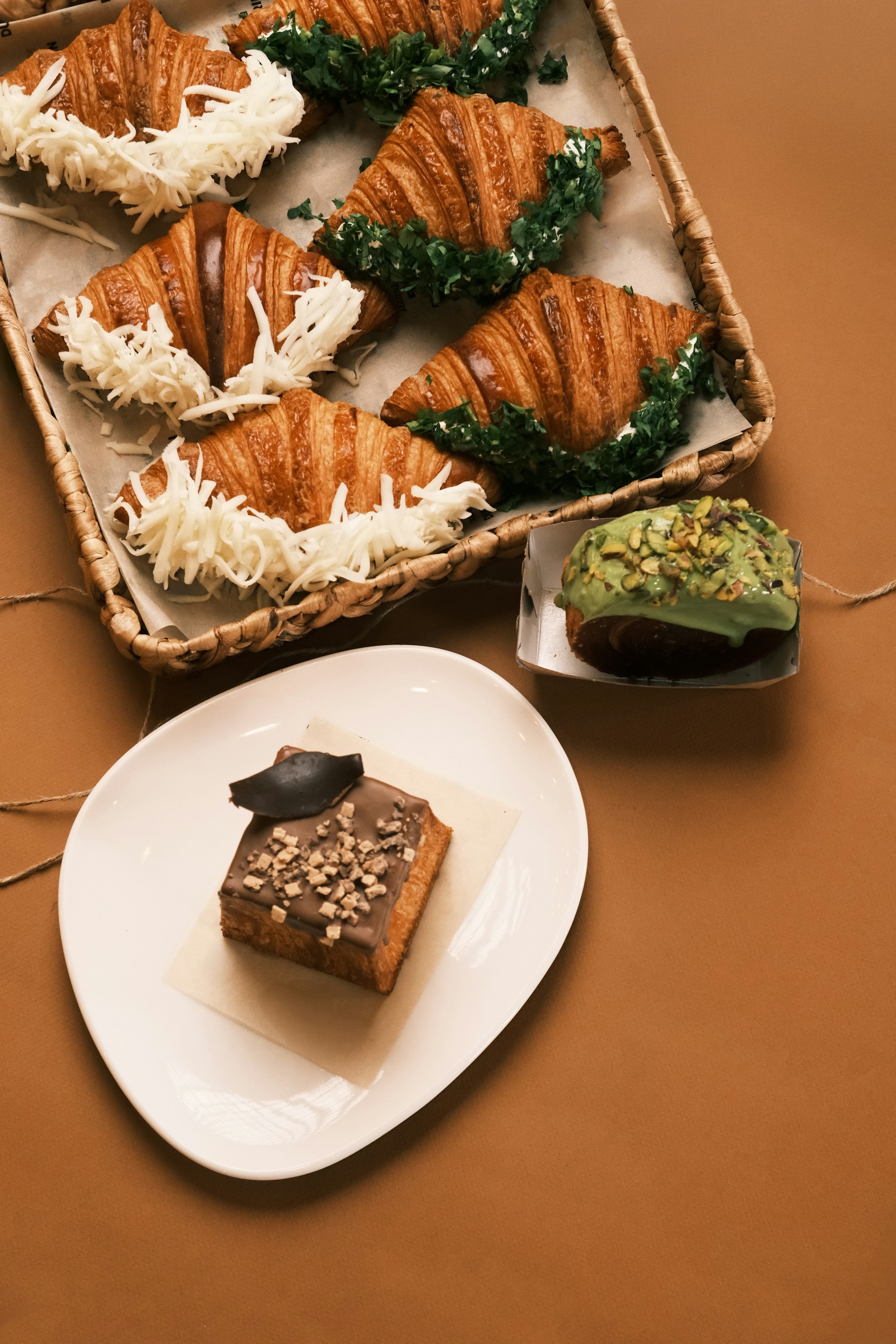 A tray of desserts sitting on top of a table
